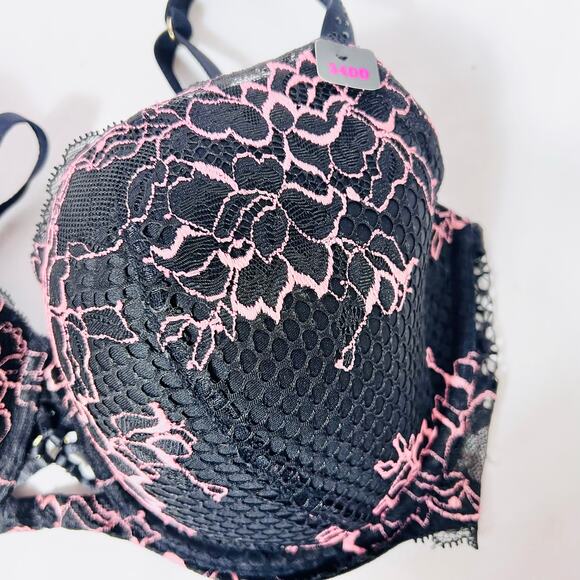 La Senza Bra Lot 2 Size 34DD Pink Black Padded Sheer Underwire Push Up Lace New - Picture 3 of 16